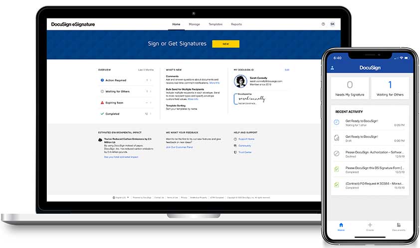 DocuSign on laptop and phone